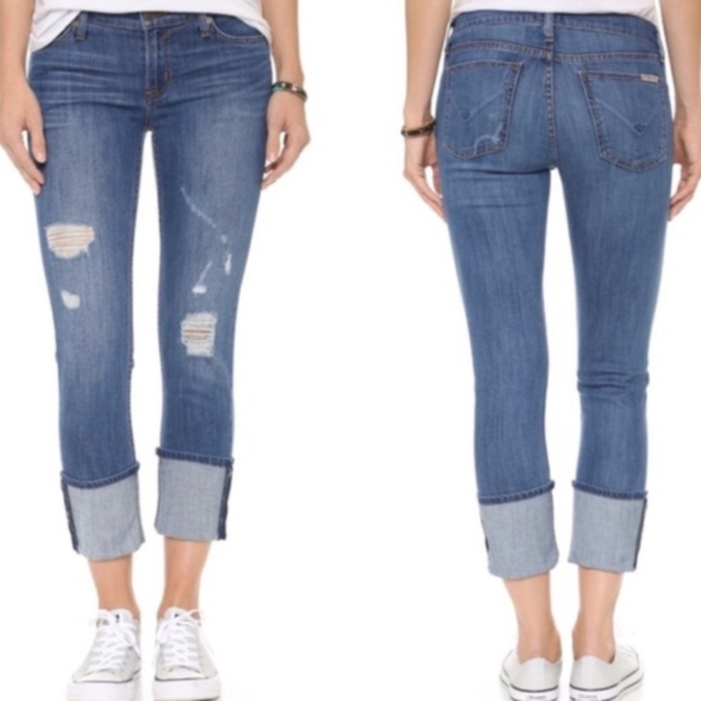 HUDSON Muse Distressed Crop Skinny Jeans, Size 28